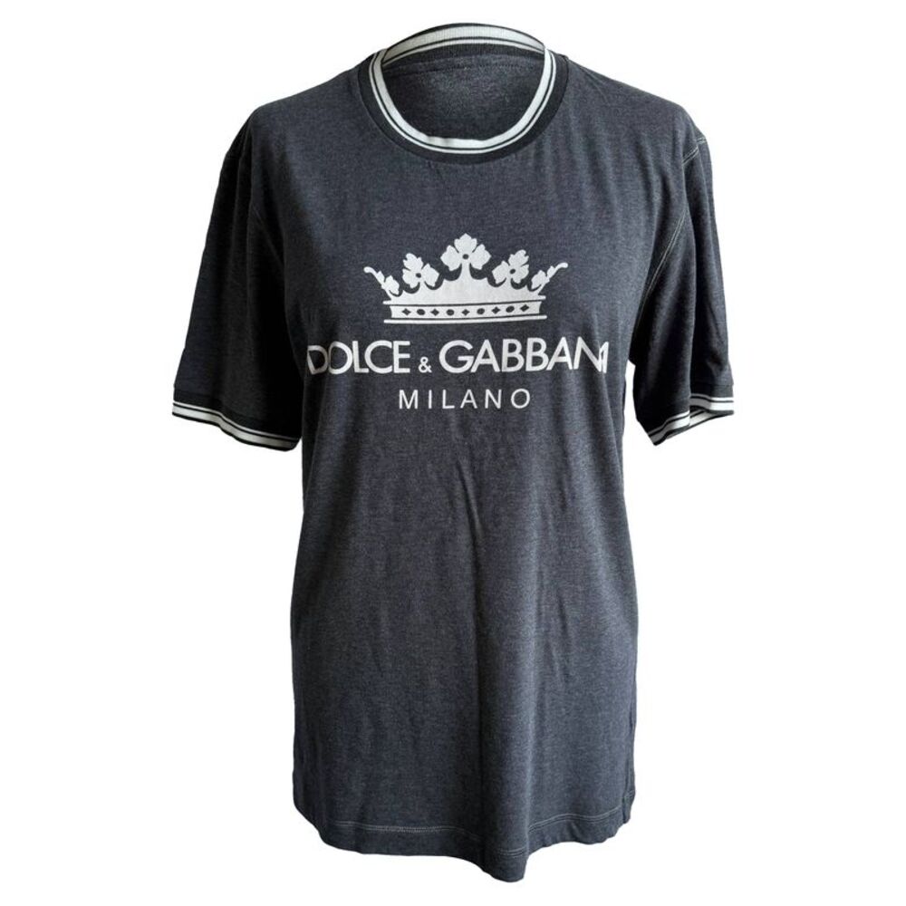 Dolce & Gabbana Logo Print T-Shirt in Grey Cotton - Picture 1 of 5